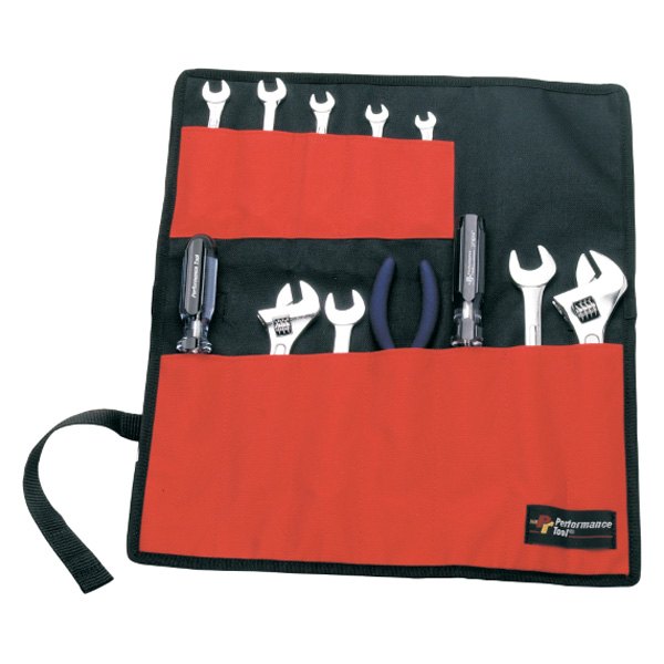 Performance Tool® - 12-Pocket Black/Red Roll-Up Tool Pouch