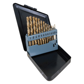 Performance Tool® - 13-Piece TiNi Coated Left-Hand HSS Fractional Drill Bit Set with Metal Case