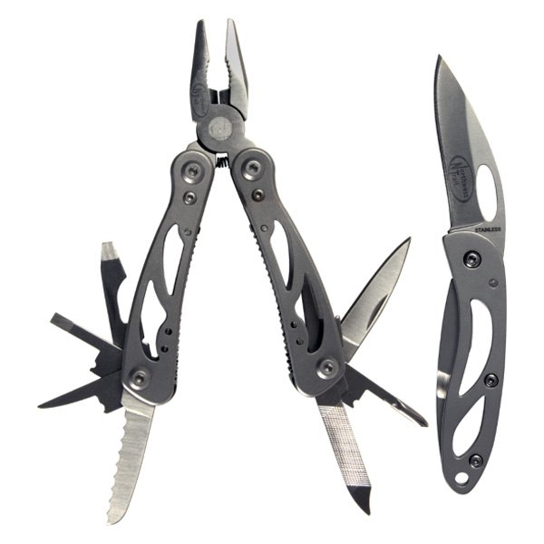 Performance Tool® - 12-in-1 Stainless Steel Mini Multi Pliers Kit with Folding Knife