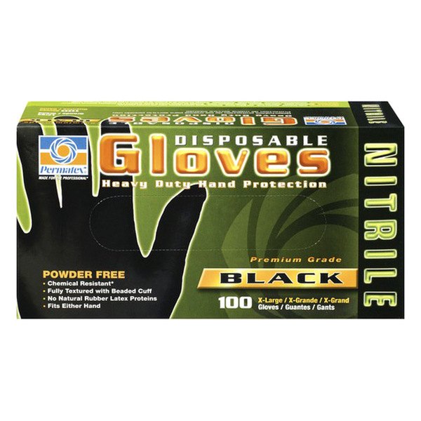 Permatex® - X-Large Powdered Black Nitrile Disposable Gloves