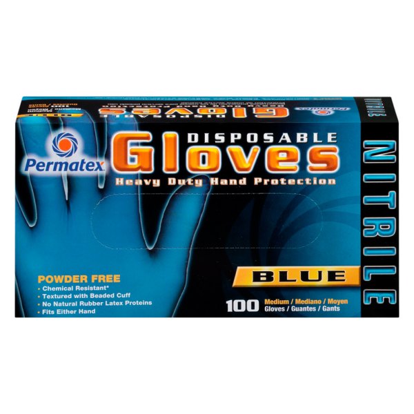 Permatex® - Medium Powdered Blue Nitrile Disposable Gloves