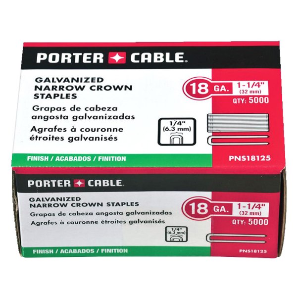 Porter Cable® - 18 GA 1-1/4" Narrow Crown Staples (2500 Pieces)