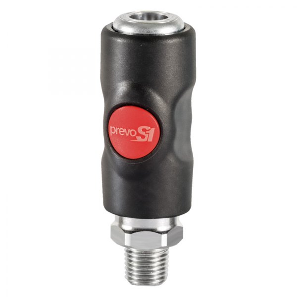 Prevost® - prevoS1™ U-Style 1/4" (M) NPT x 1/4" 34 CFM Push-Button Non Scratch Anti-Static Safety Quick Coupler Plug
