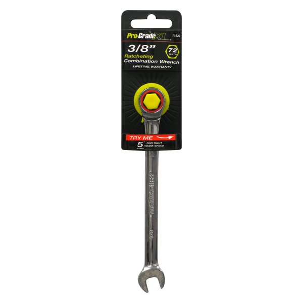 Pro-Grade® - 3/8" 12-Point Straight Head Ratcheting Chrome Combination Wrench