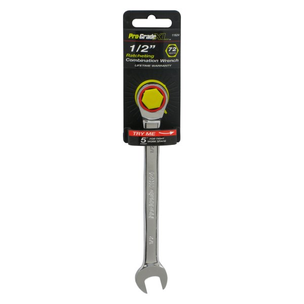 Pro-Grade® - 1/2" 12-Point Straight Head Ratcheting Chrome Combination Wrench