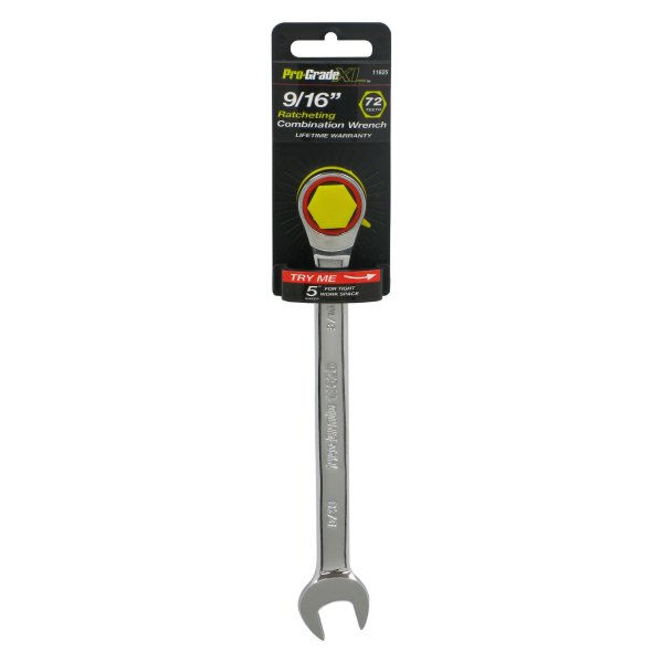 Pro-Grade® - 9/16" 12-Point Straight Head Ratcheting Chrome Combination Wrench