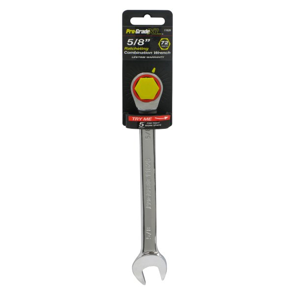 Pro-Grade® - 5/8" 12-Point Straight Head Ratcheting Chrome Combination Wrench