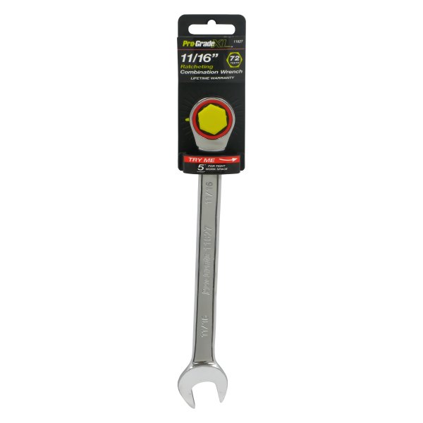 Pro-Grade® - 11/16" 12-Point Straight Head Ratcheting Chrome Combination Wrench