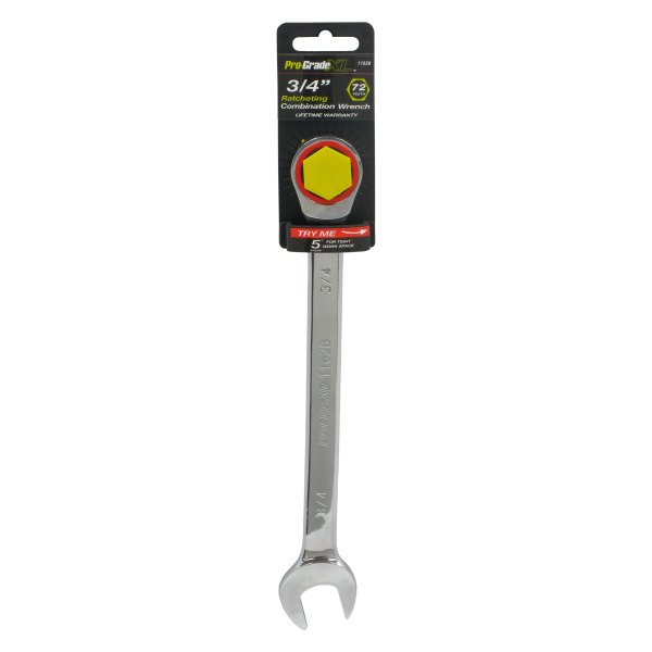 Pro-Grade® - 3/4" 12-Point Straight Head Ratcheting Chrome Combination Wrench