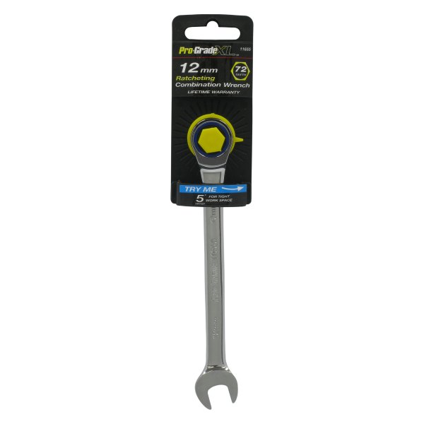 Pro-Grade® - 12 mm 12-Point Straight Head Ratcheting Chrome Combination Wrench