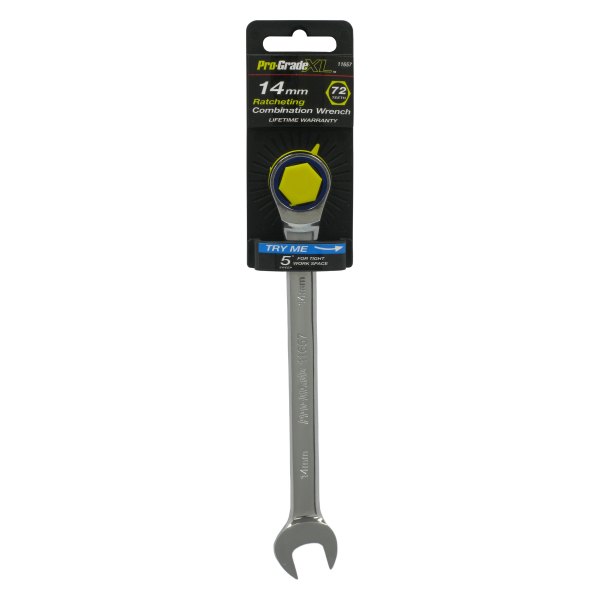 Pro-Grade® - 14 mm 12-Point Straight Head Ratcheting Chrome Combination Wrench