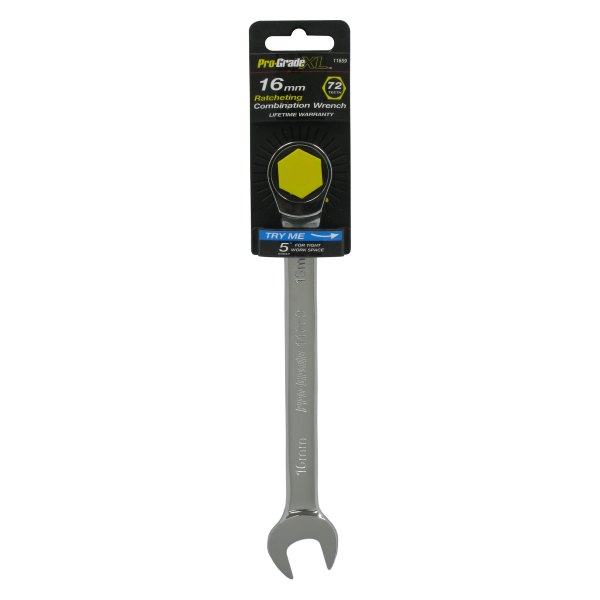 Pro-Grade® - 16 mm 12-Point Straight Head Ratcheting Chrome Combination Wrench