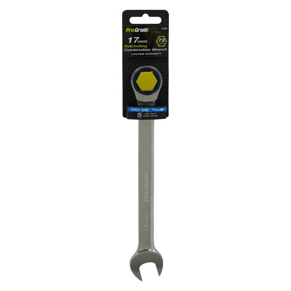 Pro-Grade® - 17 mm 12-Point Straight Head Ratcheting Chrome Combination Wrench