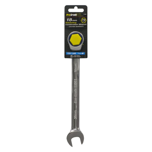 Pro-Grade® - 18 mm 12-Point Straight Head Ratcheting Chrome Combination Wrench