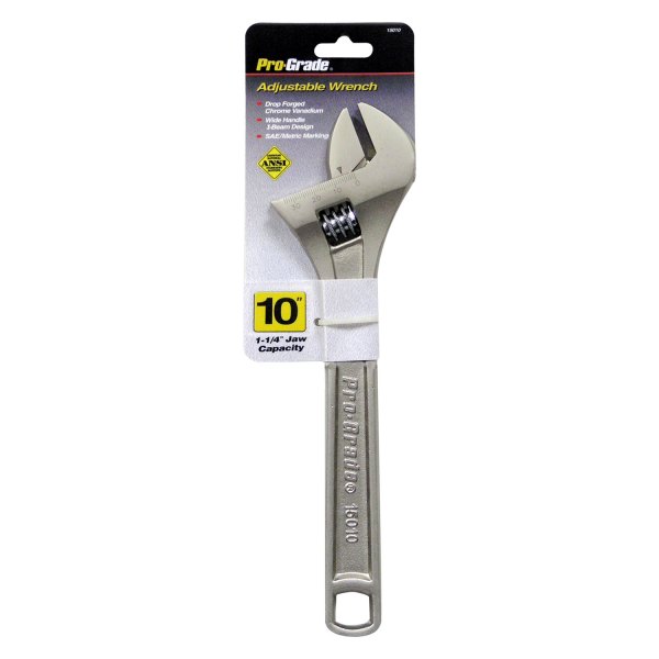 Pro-Grade® - 1-1/4" x 10" OAL Satin Plain Handle Adjustable Wrench