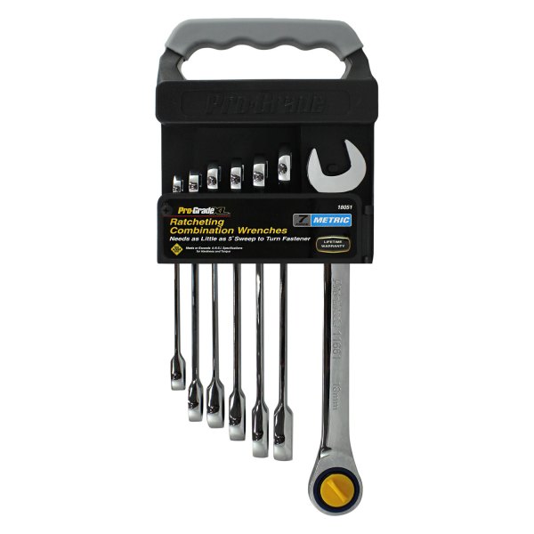 Pro-Grade® - 7-piece 8 to 18 mm 12-Point Straight Head Chrome Combination Wrench Set