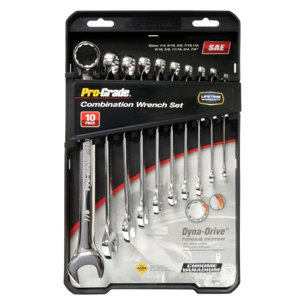 Pro-Grade® - 10-piece 1/4" to 7/8" 12-Point Straight Head Chrome Combination Wrench Set
