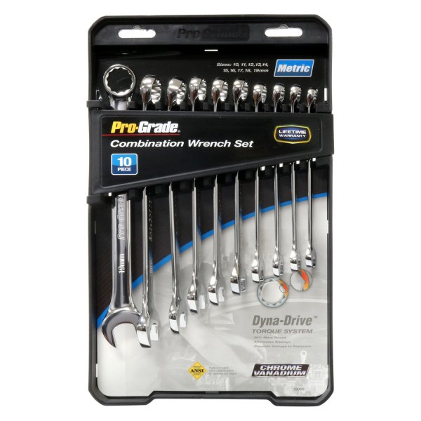 Pro-Grade® - 10-piece 10 to 19 mm 12-Point Straight Head Chrome Combination Wrench Set