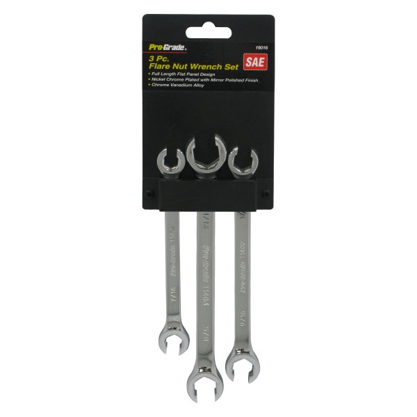 Pro-Grade® - 3-piece 3/8" to 11/16" 12-Point Chrome Straight Double End Flare Nut Wrench Set