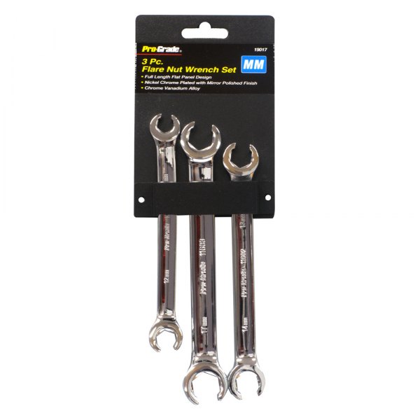 Pro-Grade® - 3-piece 10 to 17 mm 12-Point Chrome Straight Double End Flare Nut Wrench Set