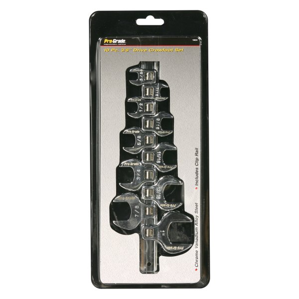 Pro-Grade® - 10-piece 3/8" Drive 3/8" to 1" Open End Crowfoot Wrench Set