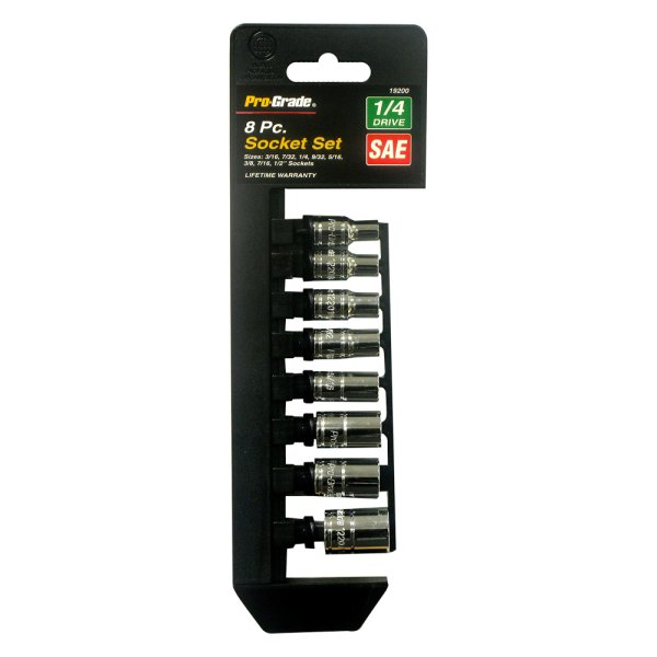 Pro-Grade® - 1/4" Drive SAE Socket Set with Rail 8 Pieces