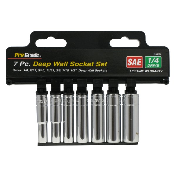 Pro-Grade® - 1/4" Drive SAE Deep Socket Set with Rail 7 Pieces