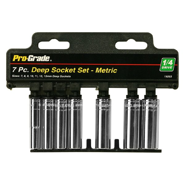 Pro-Grade® - 1/4" Drive Metric Deep Socket Set with Rail 7 Pieces