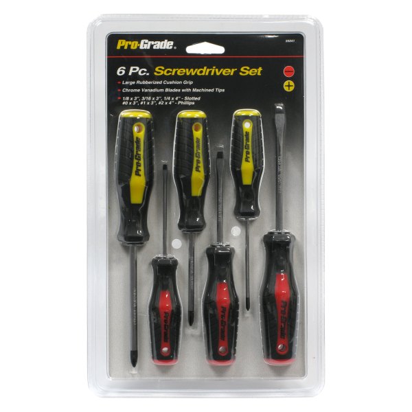 Pro-Grade® - 6-piece Multi Material Handle Color Coded Phillips/Slotted Mixed Screwdriver Set