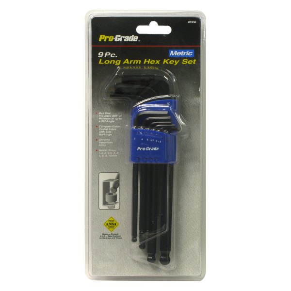 Pro-Grade® - 9-Piece 1.5 to 10 mm Metric Long Arm Ball End Hex Key Set