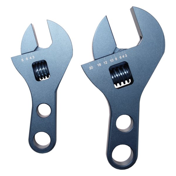 Proform® - 2-piece -3 AN to -20 AN Blue Anodized Plain Handle Stubby Adjustable Wrench Set