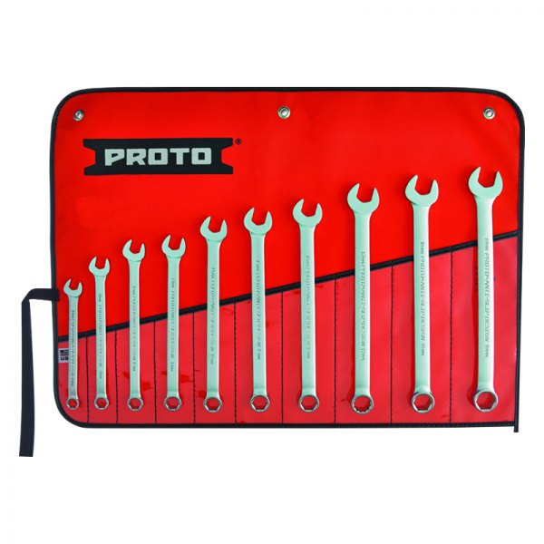 PROTO® - 10-piece 10 to 19 mm 6-Point Angled Head Satin Combination Wrench Set