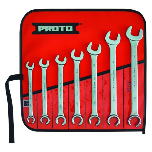 PROTO® - 7-piece 3/8" to 3/4" 12-Point Straight Head Satin Flare Nut Combination Wrench Set