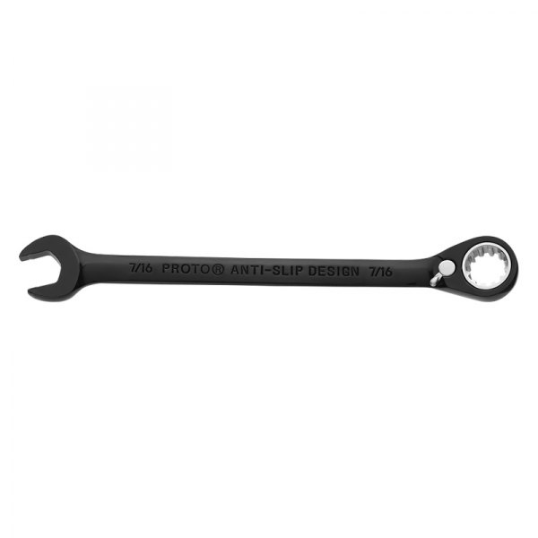 PROTO® - 7/16" Spline Angled Head Reversible Ratcheting Black Oxide Combination Wrench