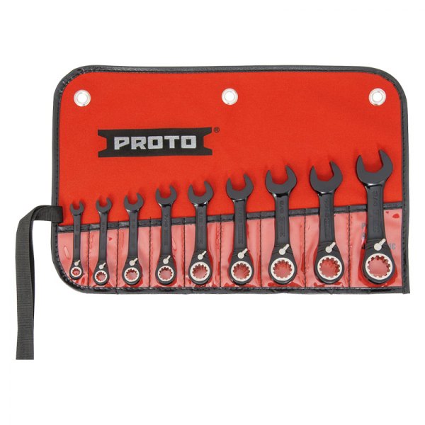 PROTO® - 9-piece 1/4" to 3/4" Spline Angled Head Reversible Ratcheting Black Oxide Combination Wrench Set