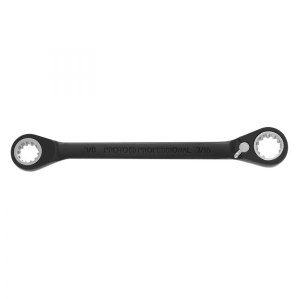 PROTO® - 3/8" x 7/16" Spline Straight Head Reversible Ratcheting Black Chrome Double Box End Wrench