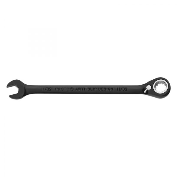 PROTO® - 11/32" Spline Angled Head Reversible Ratcheting Black Oxide Combination Wrench