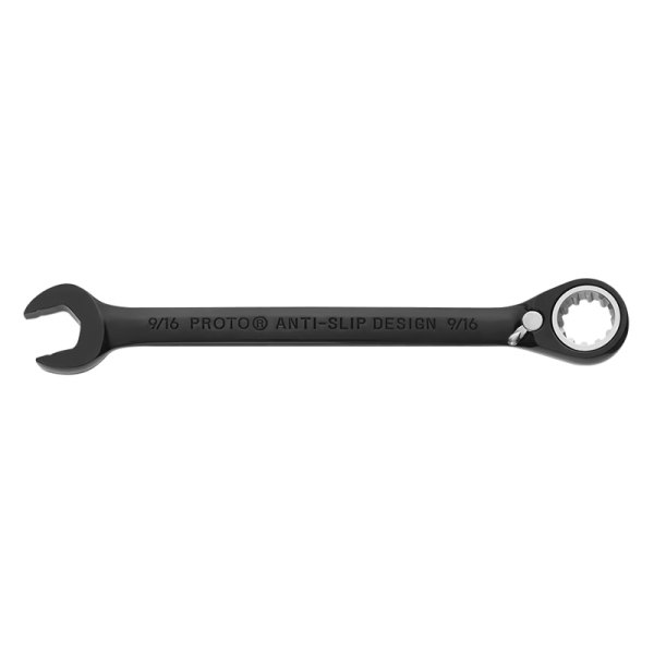 PROTO® - 9/16" Spline Angled Head Reversible Ratcheting Black Oxide Combination Wrench