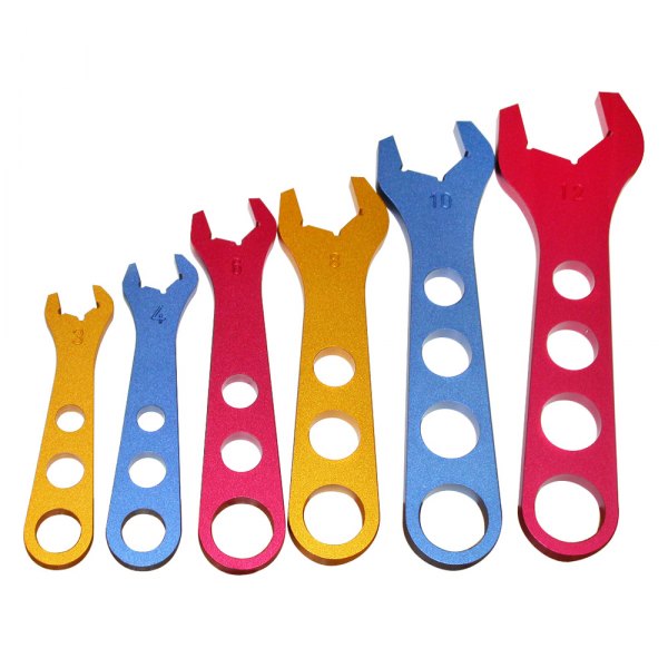 Racing Power Company® - 6-piece -3 AN to -12 AN Hex Multi Color Single Open End Wrench Set