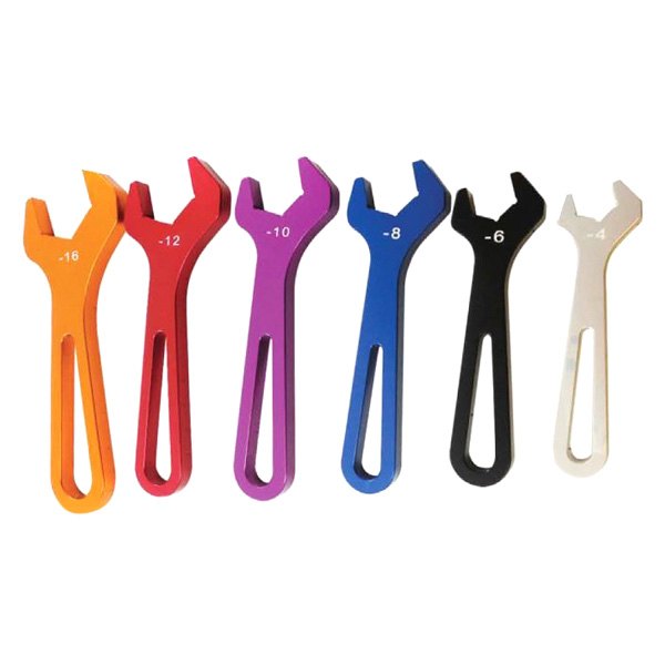 Racing Power Company® - 6-piece -4 AN to -16 AN Hex Multi Color Single Open End Wrench Set