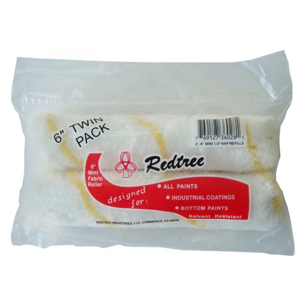 Redtree Industries® - 6" x 1/2" White/Yellow Fabric Paint Roller Cover (2 Pieces)