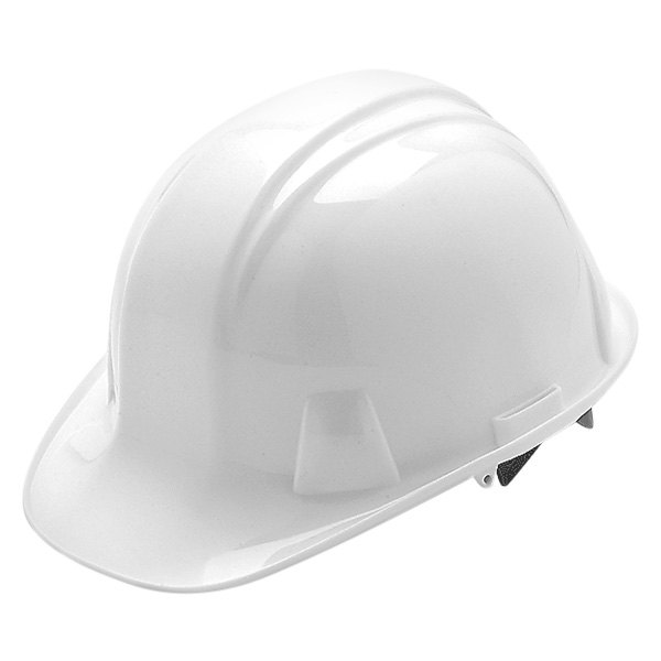 SafeTruck® - 6-1/2" to 8" High Density Polyethylene White Cap Style Hard Hat with 6 Point Snap Lock Suspension