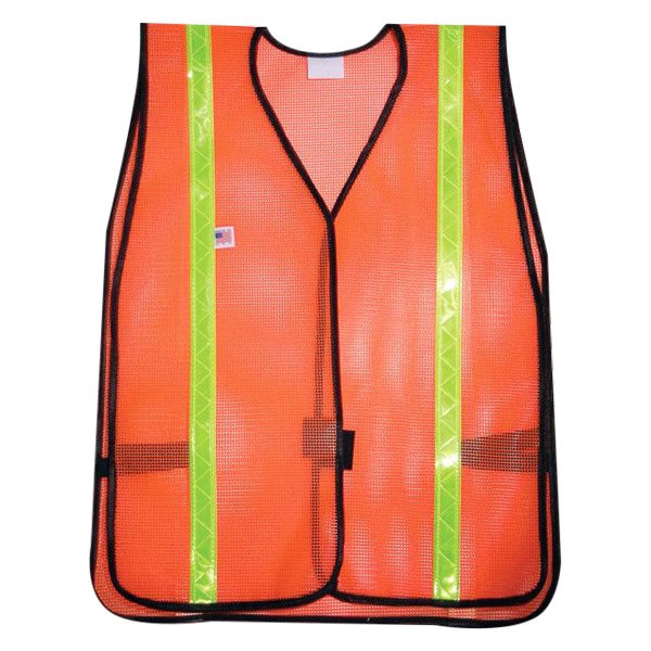 SafeTruck® - One Size Fits All Orange Polyester Reflective High Visibility Safety Vest with Green Stripes