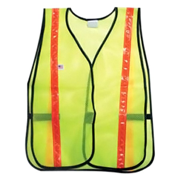 SafeTruck® - One Size Fits All Lime Green Polyester Reflective High Visibility Safety Vest with Orange Stripes