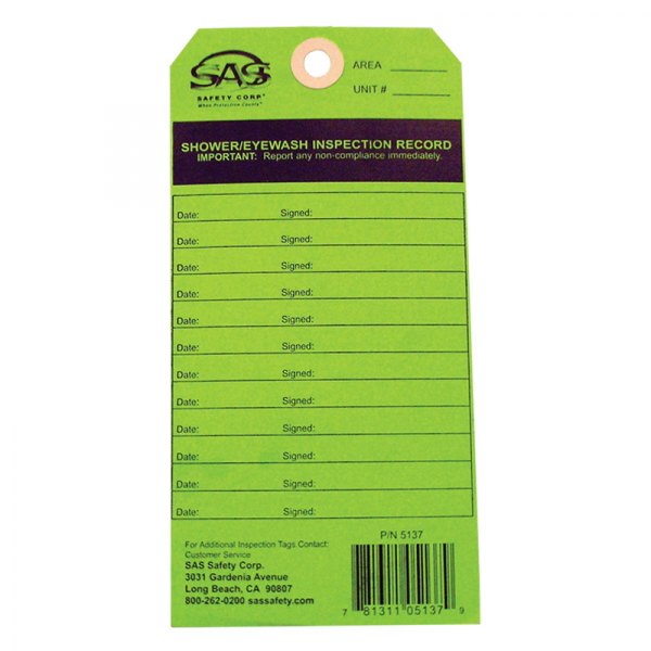 SAS Safety® - Replacement Inspection Tag for Eyewash Station