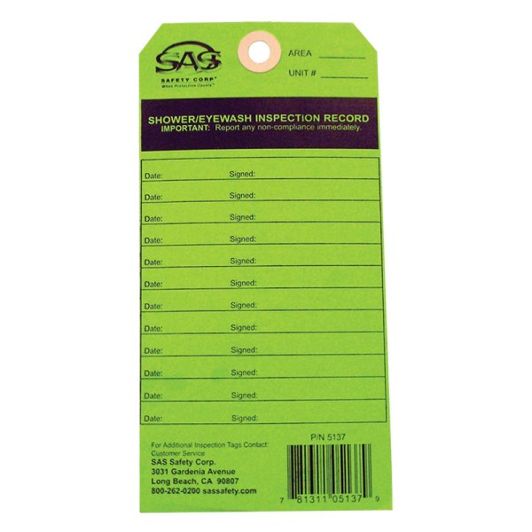 SAS Safety® - Replacement Inspection Tag for Eyewash Station