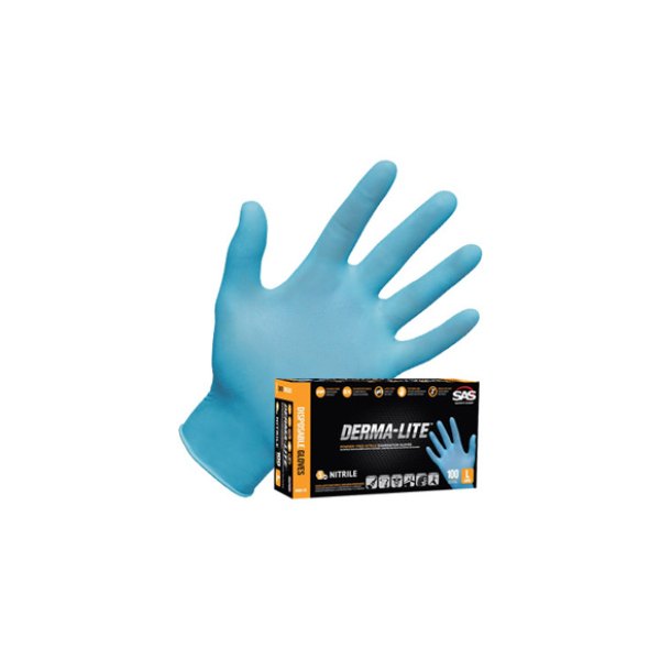 SAS Safety® - Derma-Lite™ Large Lightly Textured Powdered Blue Nitrile Disposable Gloves
