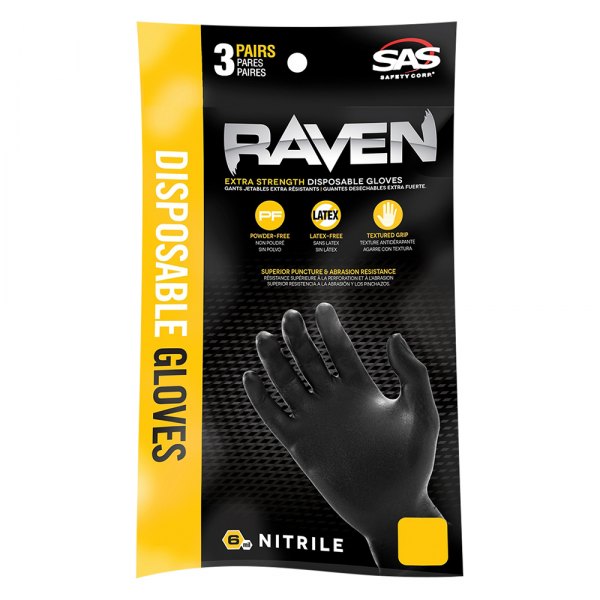 SAS Safety® - Raven™ Large Clipstrip Powder-Free Black Nitrile Disposable Gloves