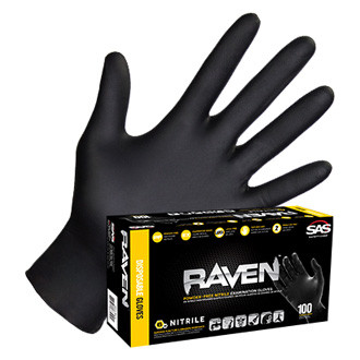 SAS Safety® - Raven™ Large Powder-Free Black Latex Disposable Gloves