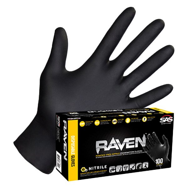 SAS Safety® - Raven™ X-Large Clipstrip Powder-Free Black Nitrile Disposable Gloves 